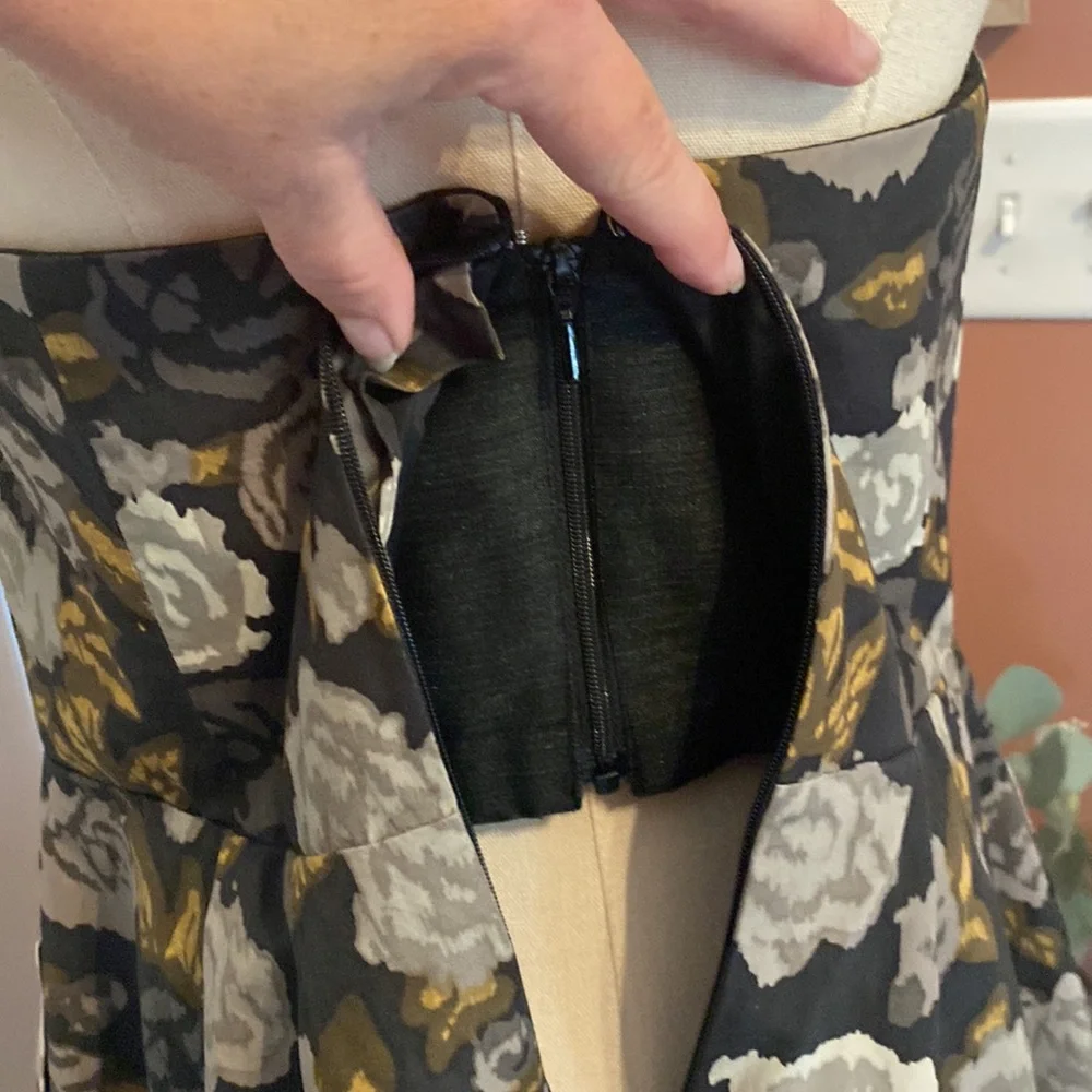 J. Crew Marielle Solstice floral strapless pockets gray gold 10 zipper dress - Picture 11 of 16